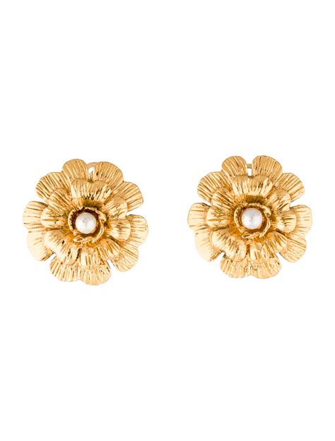 chanel camellia drop earrings|Chanel camellia flower earrings.